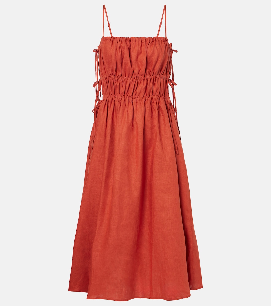 

Льняное платье миди Eze со сборками Asceno, Terracotta