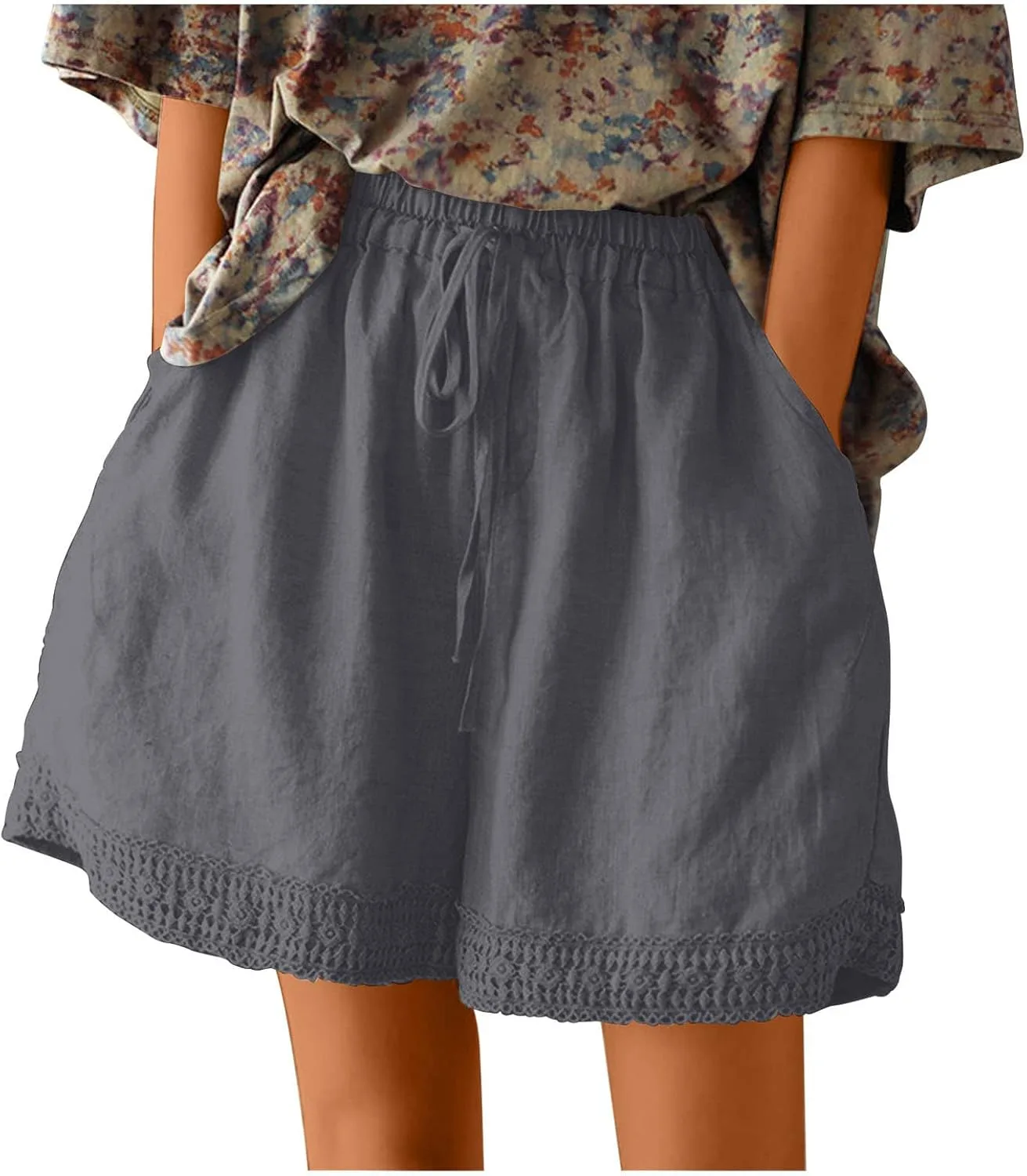 

Женские шорты бермуды с высокой талией и широкими штанинами, свободные, с карманами Shiyingl