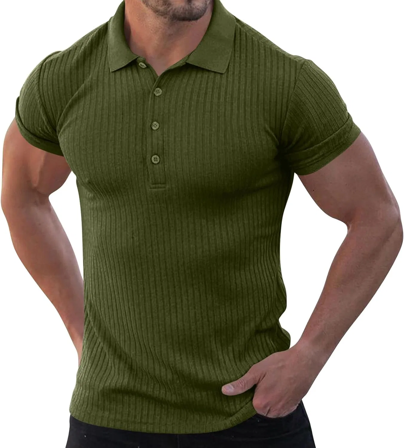 Мужское поло Slim Fit с вертикальными полосками, Generic, Army Green