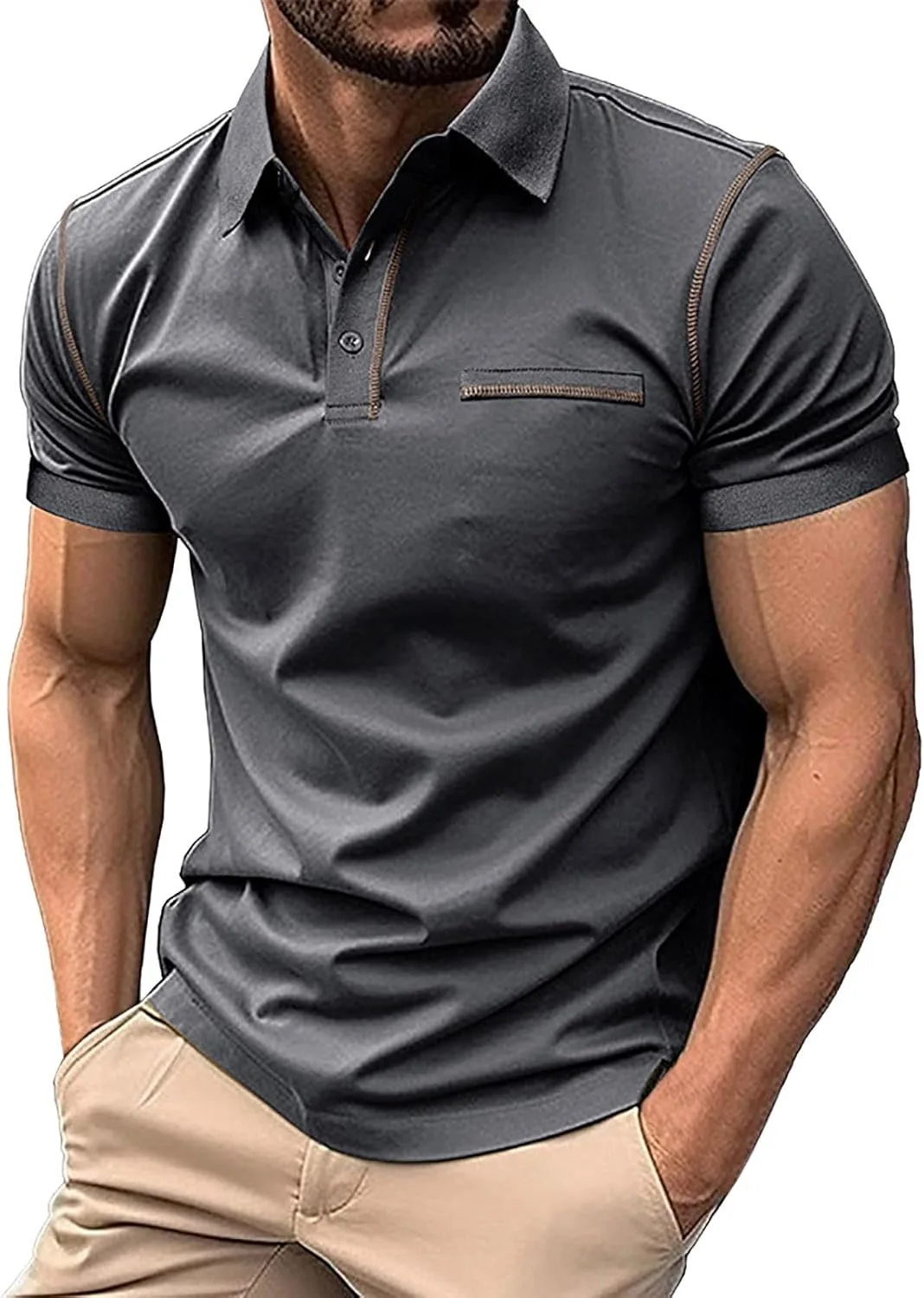 

Мужская поло с карманом, короткий рукав, slim fit, цветной блок