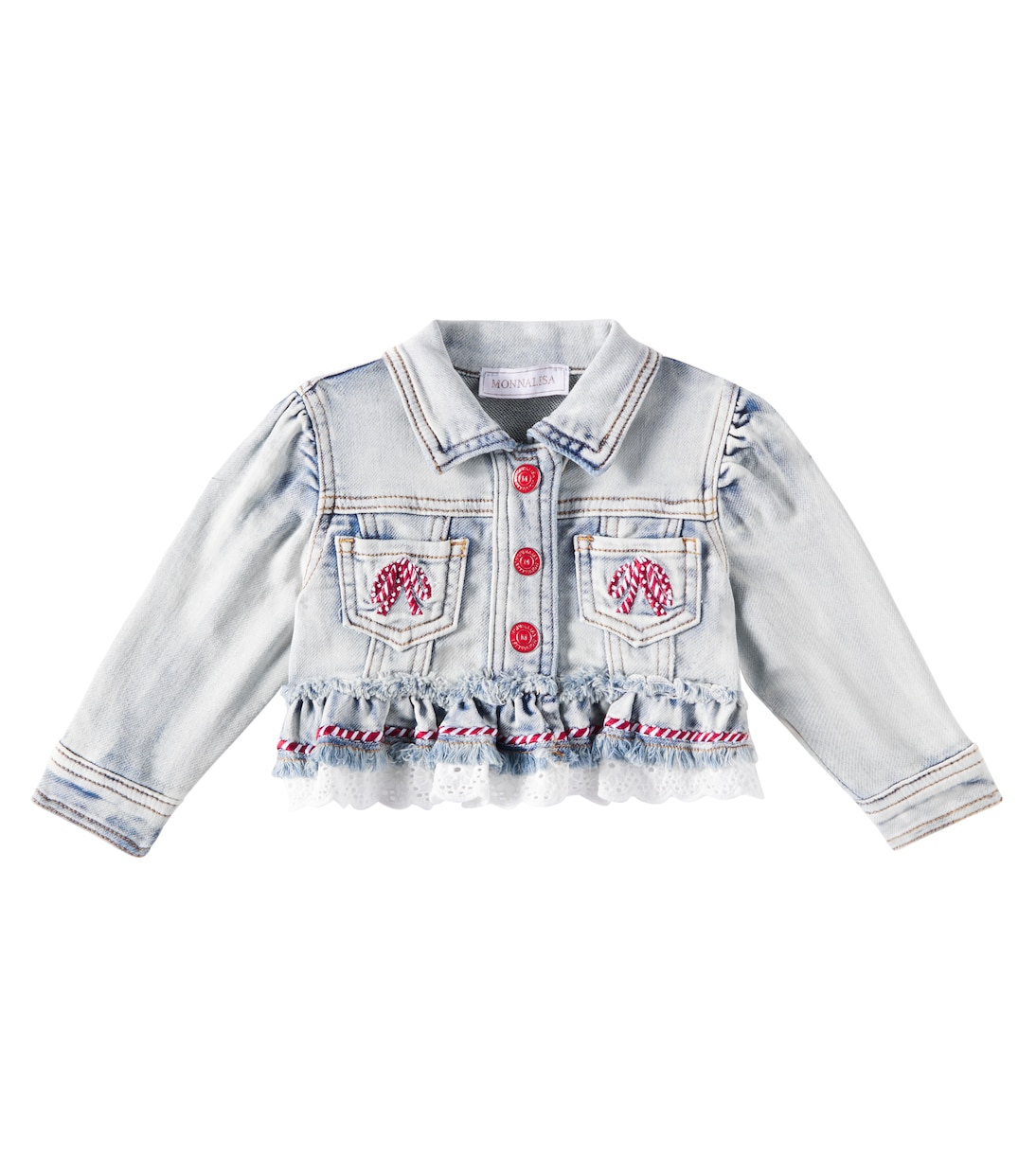 

Джинсовая куртка с вышитыми воланами Monnalisa, Stone Bleach