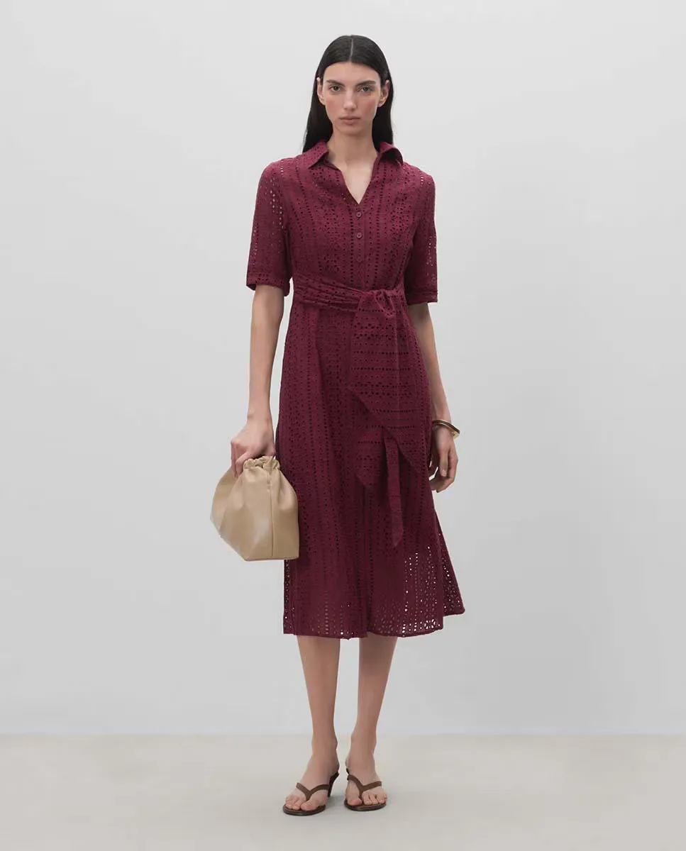 

Хлопковое платье-рубашка с вышивкой Simorra, гранатовый