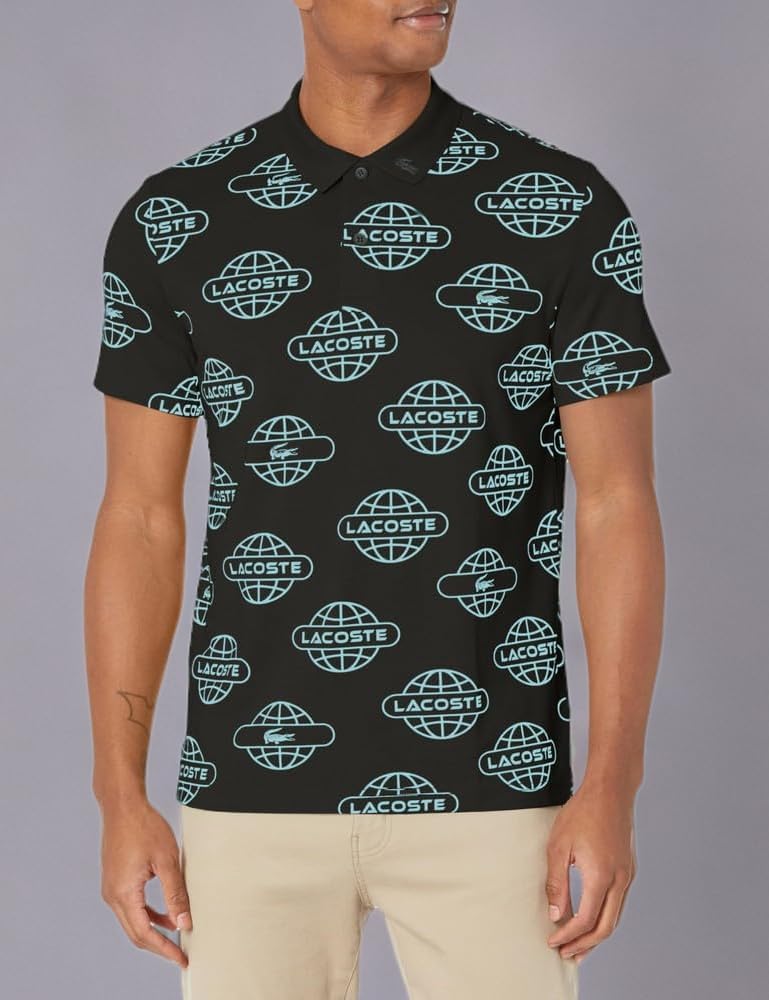 Lacoste мужская сезонная короткая рукавка Regular Fit All Over Print поло, Black/Anse — фото 3