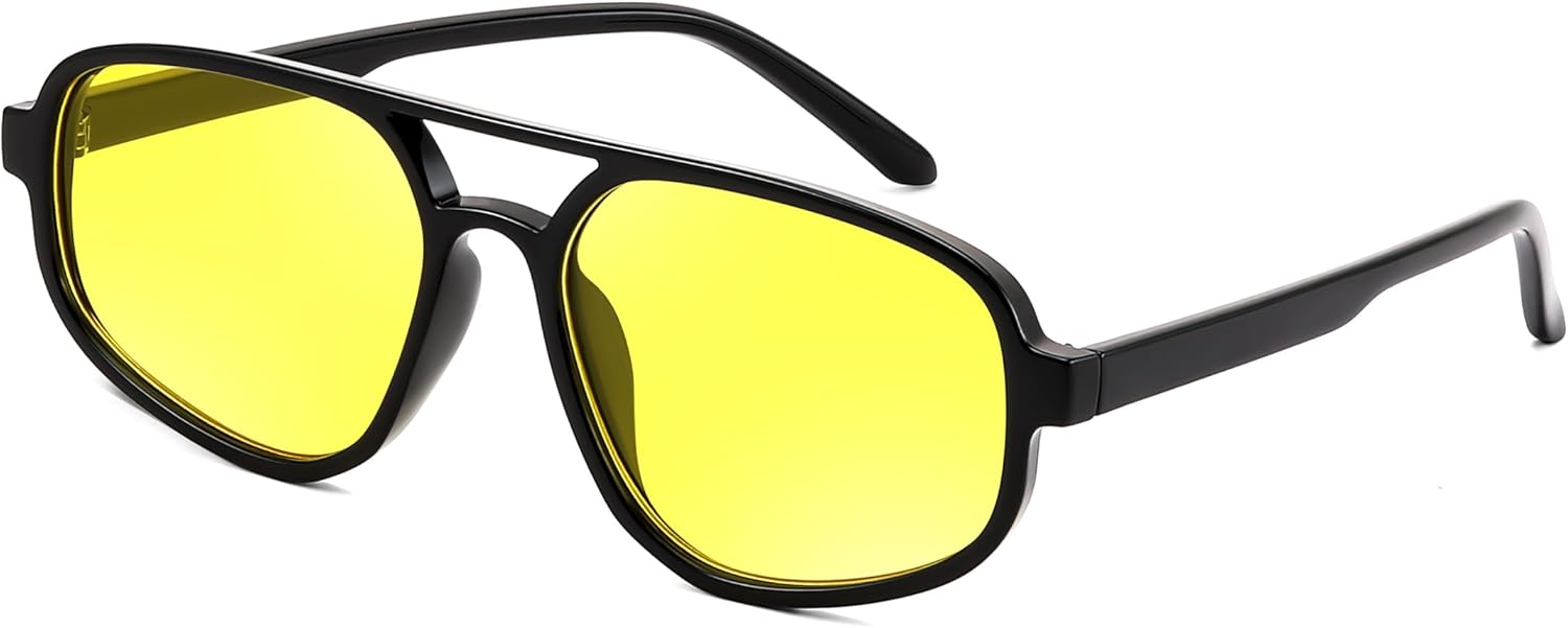 

Солнцезащитные очки FEISEDY Retro Aviator для женщин и мужчин, классическая пластиковая оправа 70-х годов, защита от УФ-излучения UV400, артикул B0252, Black Grame & Yellow Lens