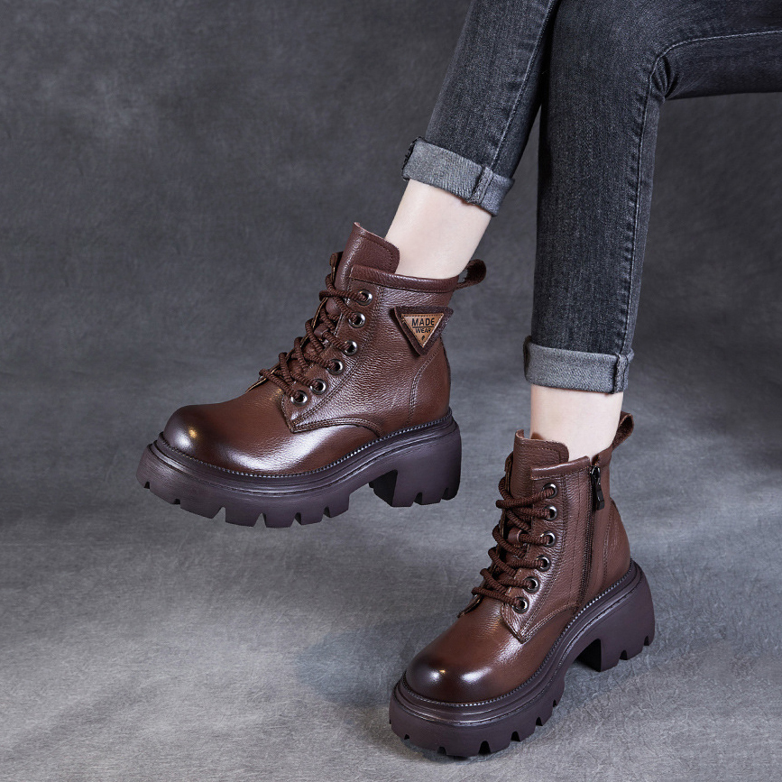 Devanro Короткие женские ботинки мартина коричневые, цвет Brown — фото 4