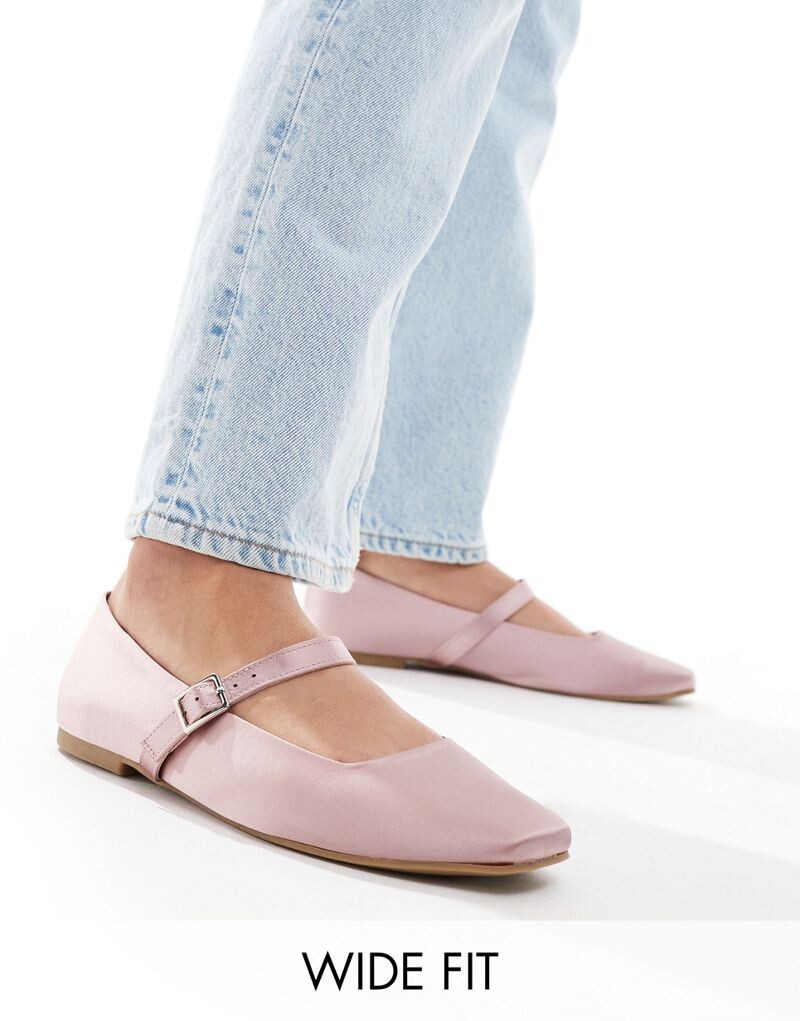 

ASOS DESIGN Wide Fit – Lottie – Розовые атласные балетки Mary Jane