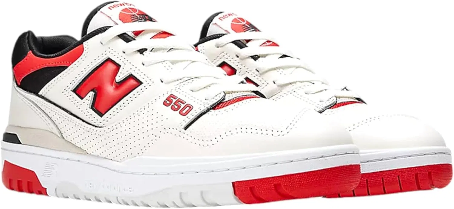 Кожаные кроссовки New Balance 550 для мужчин и женщин, белый/черный/красный — фото 2