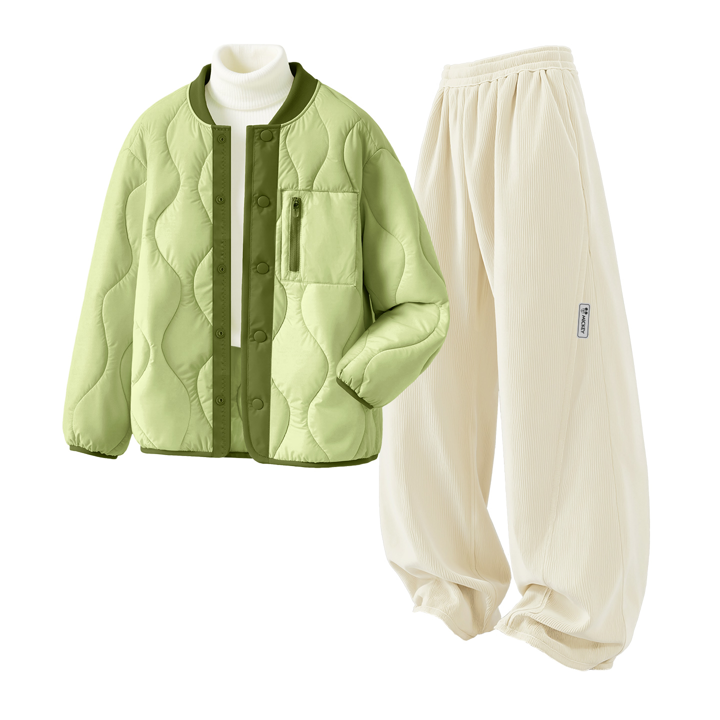 

Детская повседневная спортивная одежда Disney, Solid Color Matcha Green+Di H Square Hook-And-Loop K Ecru