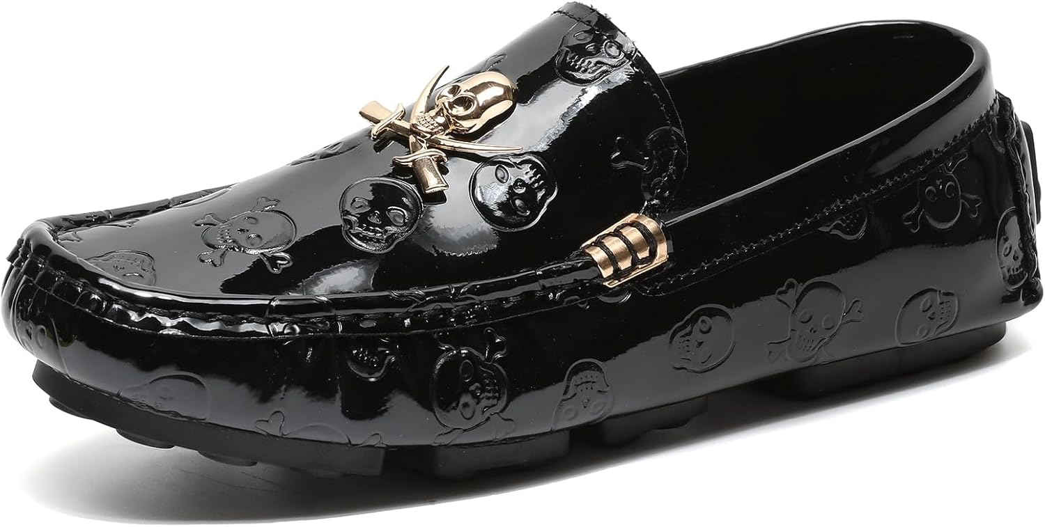 

Мужские лоферы Dacnakby Penny из лакированной кожи с узором черепа, мокасины без шнуровки с золотой пряжкой в виде черепа, повседневные и нарядные лодочные туфли