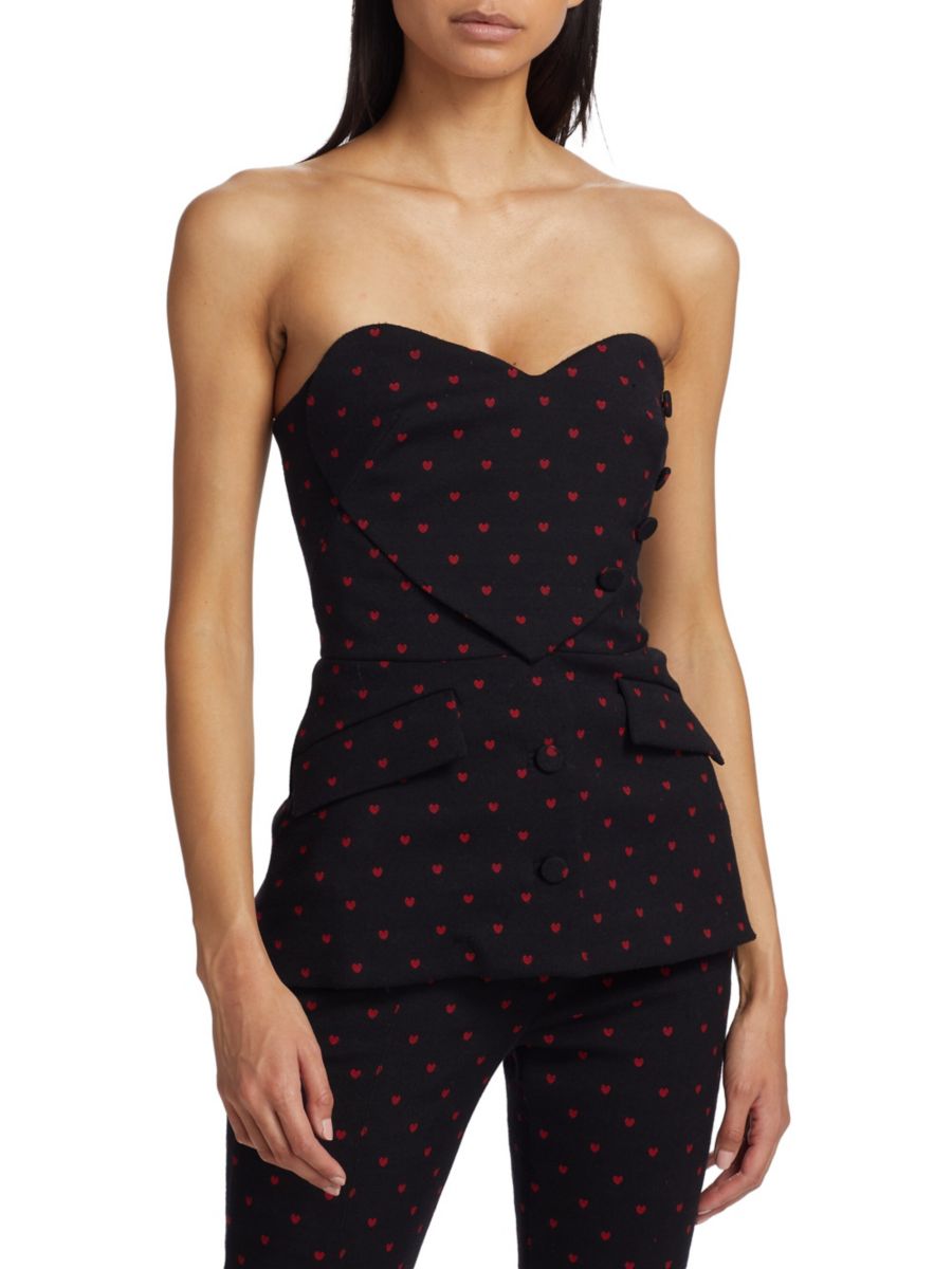 

Топ-бюстье без бретелек с принтом в виде сердца Lela Rose, цвет Black Multicolor