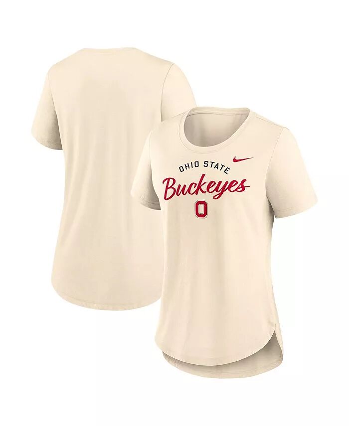 

Женская кремовая футболка Ohio State Buckeyes Script Logo Tri-Blend Nike