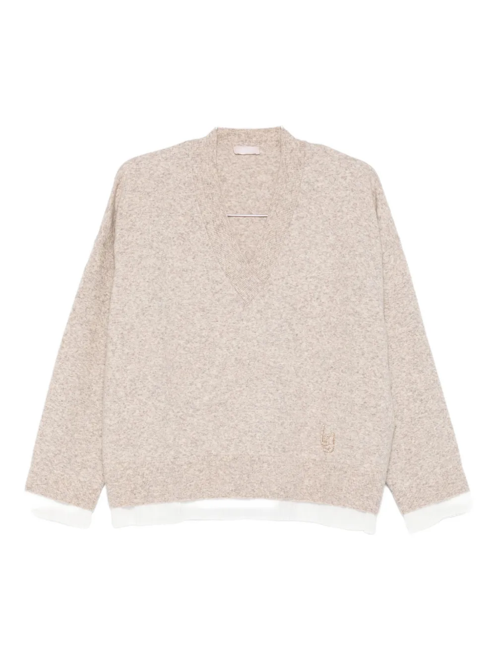 

Свитер с V-образным вырезом и логотипом Liu Jo, бежевый