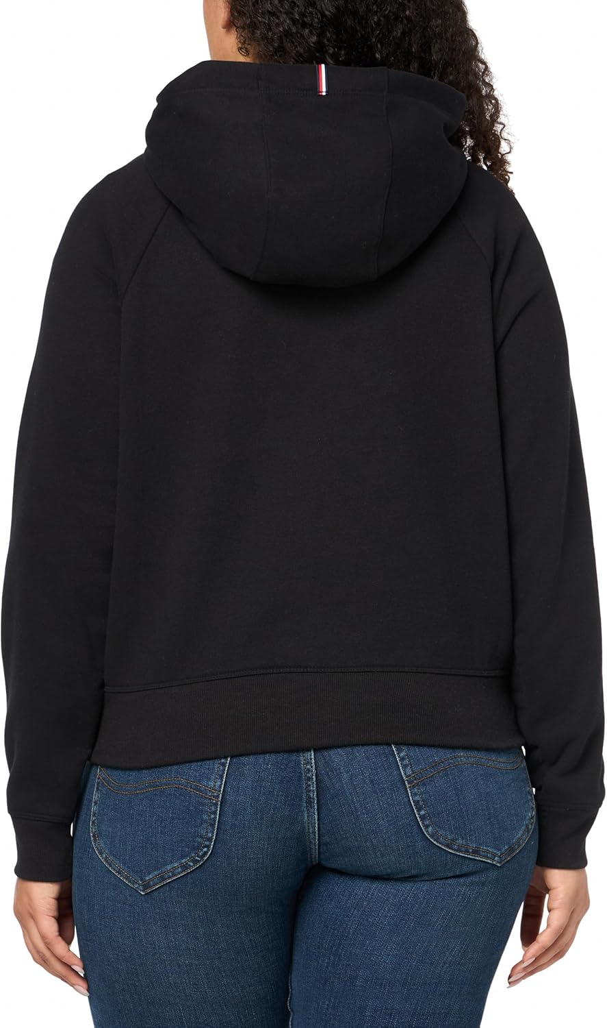 Женская флисовая толстовка с капюшоном Tommy Hilfiger с атласной аппликацией, Black — фото 2