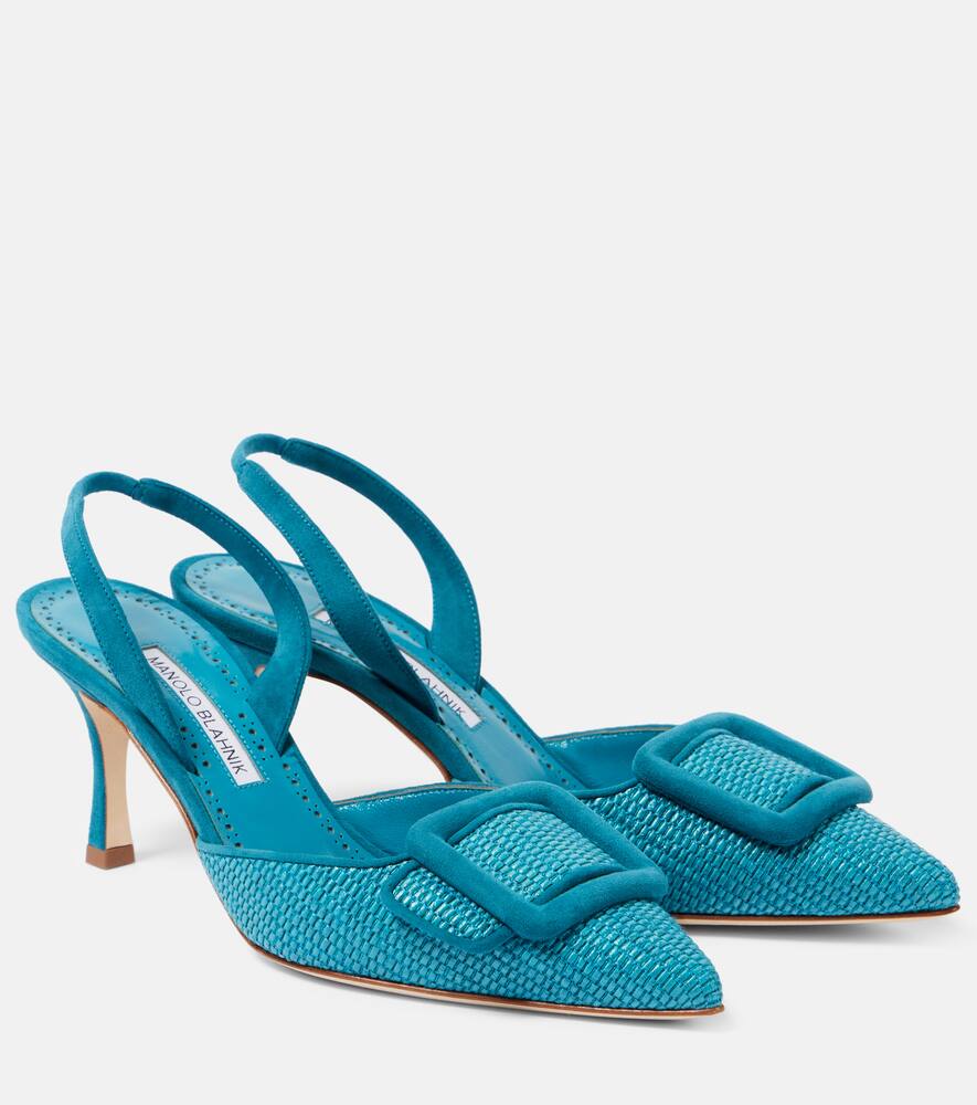 Maysli 70 босоножки-лодочки на запятой из рафии Manolo Blahnik, 4408 Turq/4018 Dblu