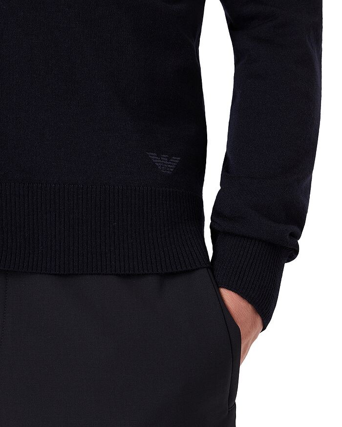 Шерстяной однотонный приталенный кардиган Armani с V-образным вырезом Emporio Armani, синий — фото 4