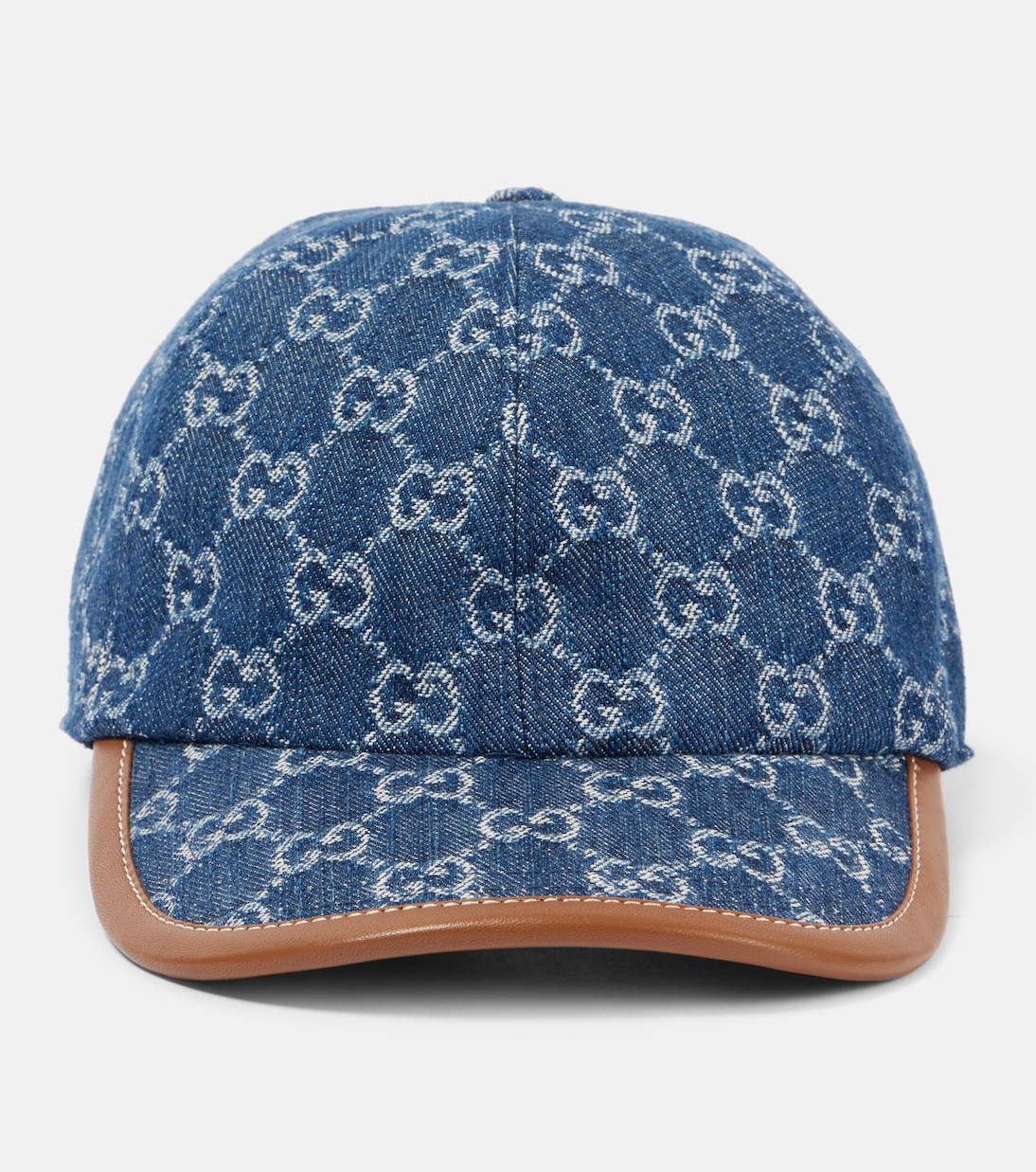 

GG Canvas бейсболка из денима с кожаными деталями Gucci, Denim Azure + Sundial