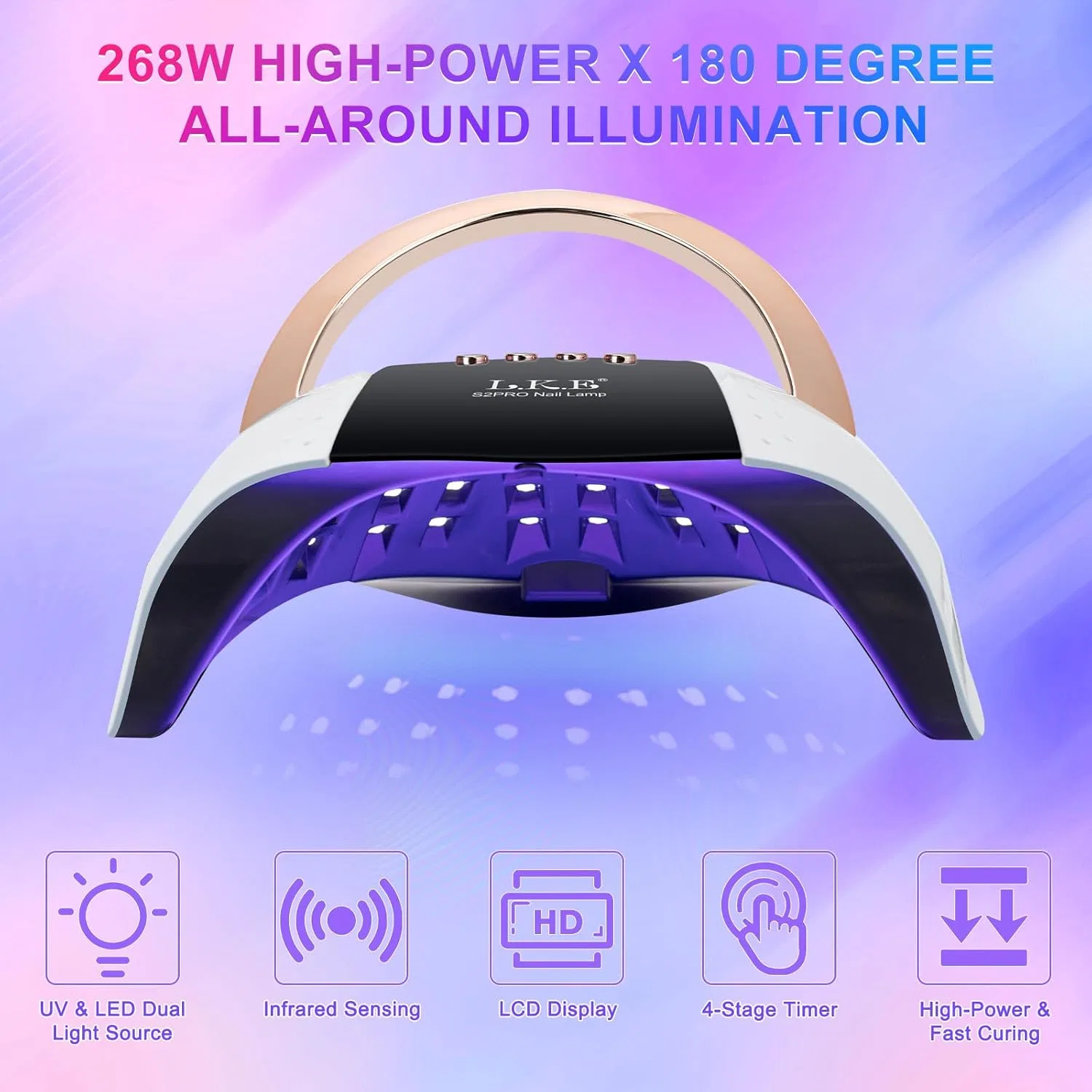 UV LED лампа для гель-лака 268 Вт с 57 светодиодами Lke, White — фото 2