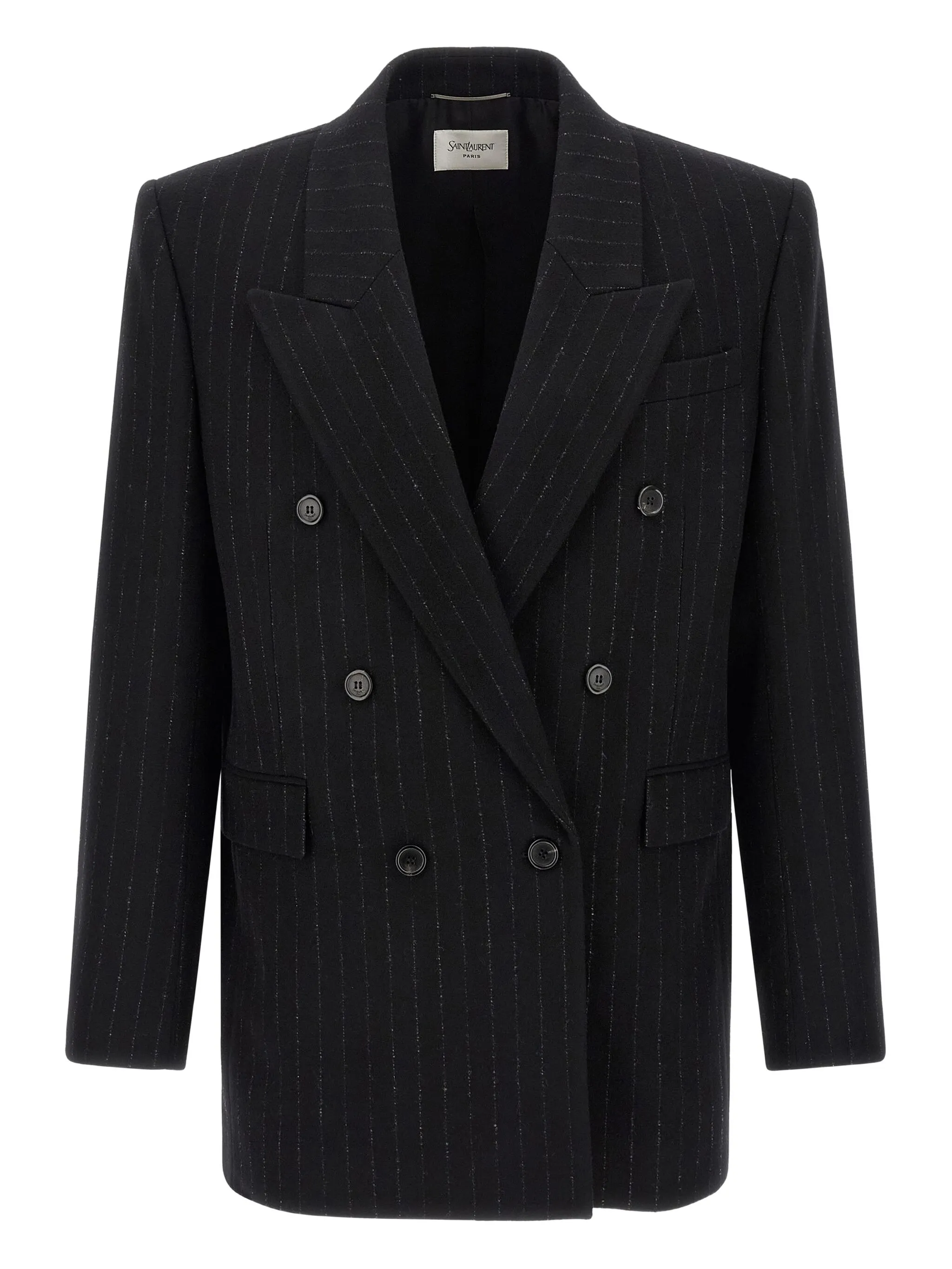 

Двубортный пиджак в тонкую полоску Saint Laurent, черный