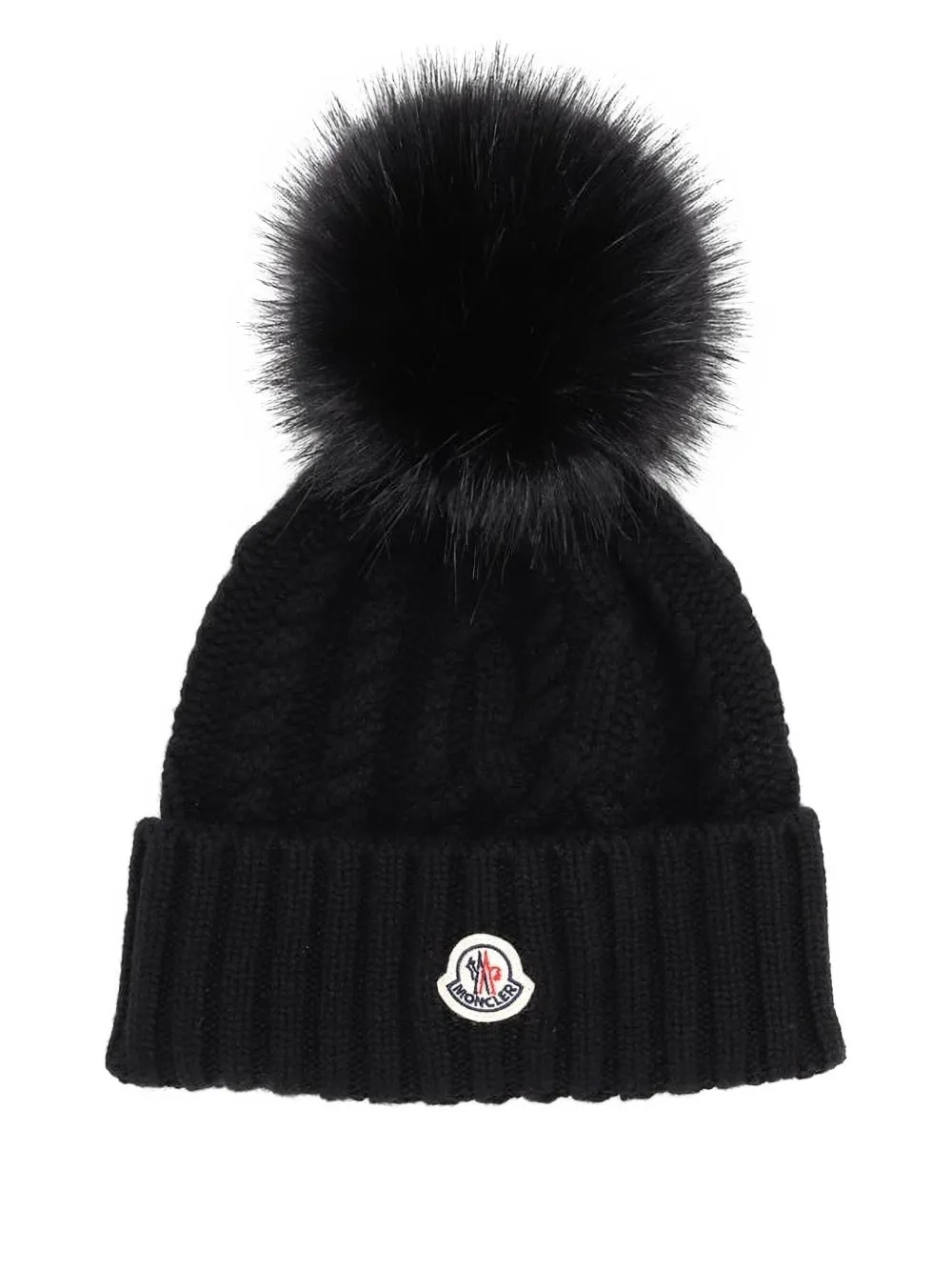 

Шапка-бини с помпоном, связанная косами MONCLER, черный