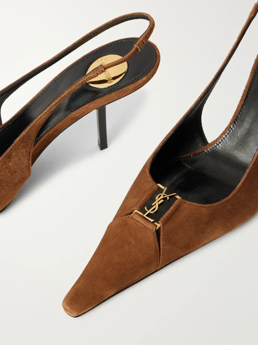 Туфли-слингбэки Babylone из глянцевой кожи SAINT LAURENT, коричневый — фото 3