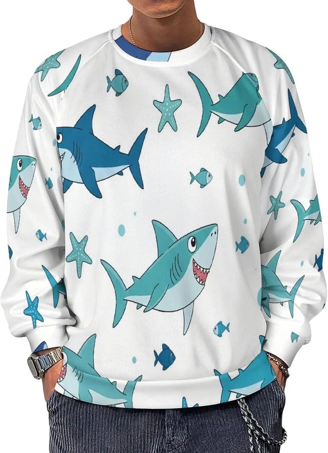 

Толстовка с принтом Cartoon Crocodile, Crewneck Pullover для мужчин (Big & Tall)