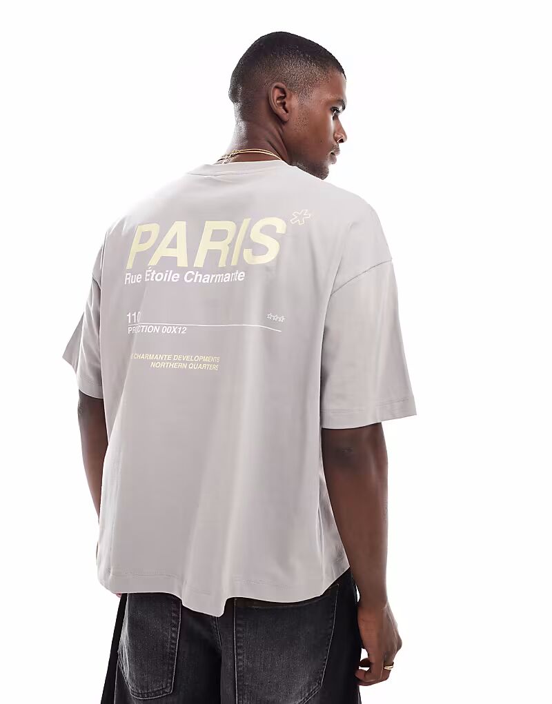 

Футболка ASOS DESIGN свободного кроя с текстовой графикой серого цвета