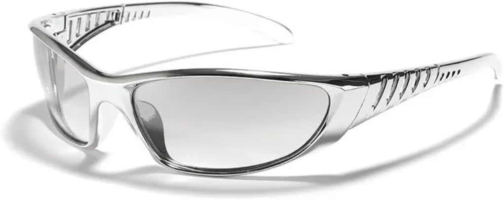 

Модные спортивные солнцезащитные очки с полыми гальваническими оправами для женщин и мужчин, овальные солнцезащитные очки-маски с защитой от УФ-излучения UV400 VVTWSSW, Silver Gradient