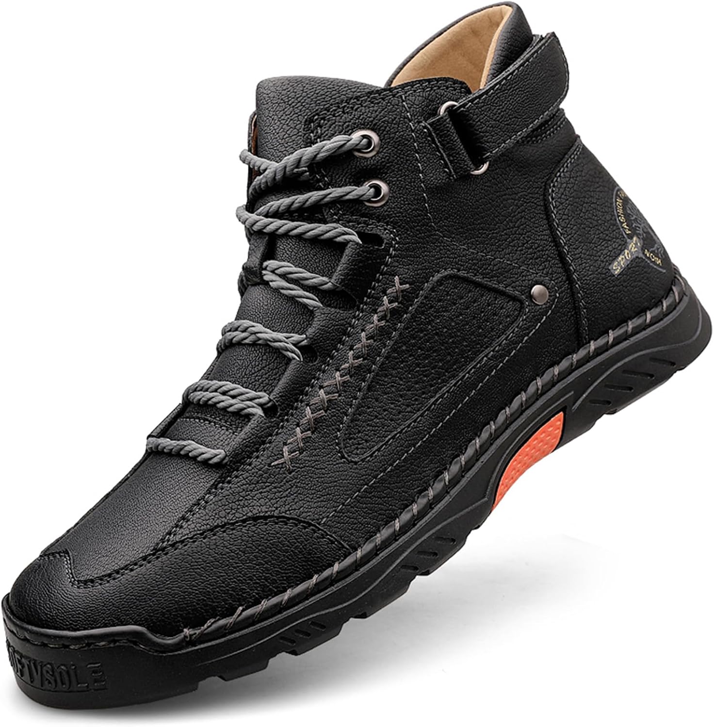 

Мужские высокие ботинки Chukka ручной работы из кожи с шнуровкой, легкие, мягкая и дышащая конструкция, округлый носок, плоская подошва, повседневные, для прогулок на улице, походов и ежедневного вождения Tengfeifly, черный