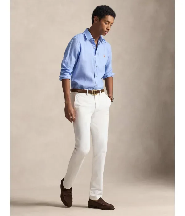 Льняная рубашка slim fit Polo Ralph Lauren, небесно-голубой — фото 2