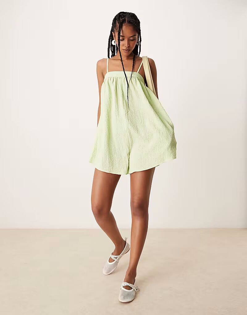 

ASOS DESIGN комбинезон с узкими бретелями и текстурой на микробюсте цвета лайма