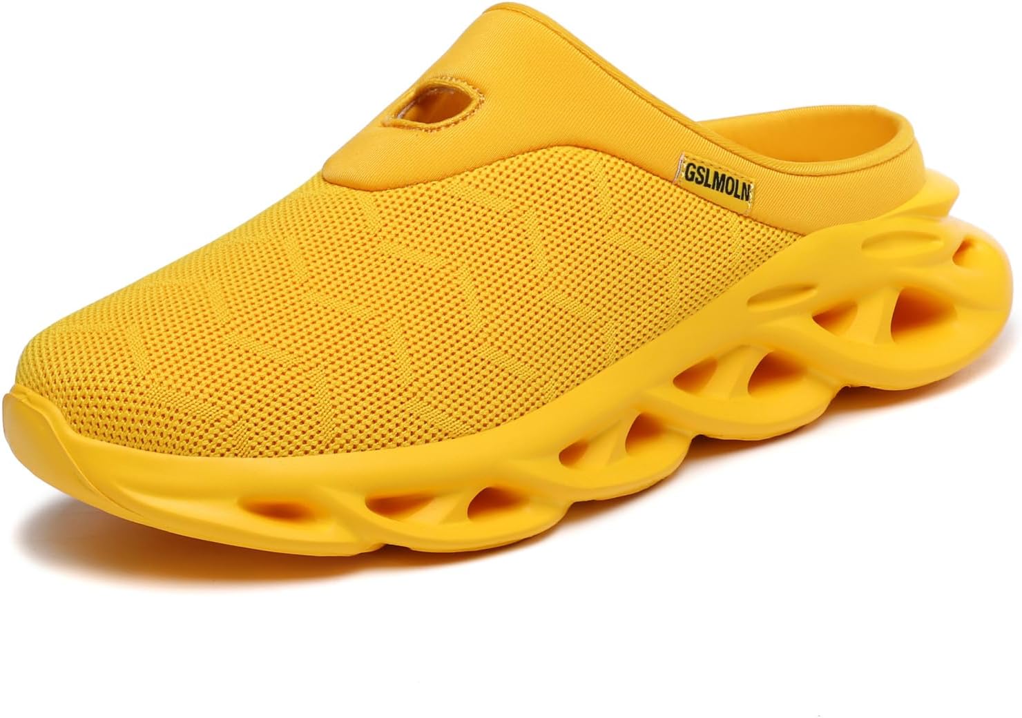 Jakcuz Men Slip On Mules Легкие кроссовки с открытой пяткой Дышащие прогулочные туфли, желтый — фото 2