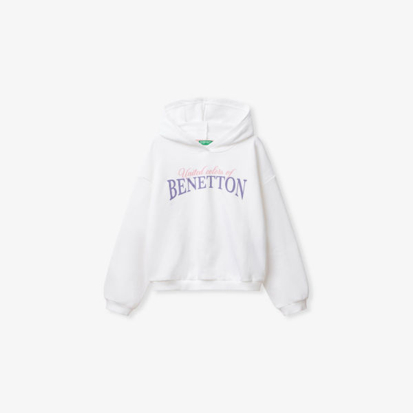 

Хлопковый худи свободного кроя с принтом логотипа 6-14 лет Benetton, белый