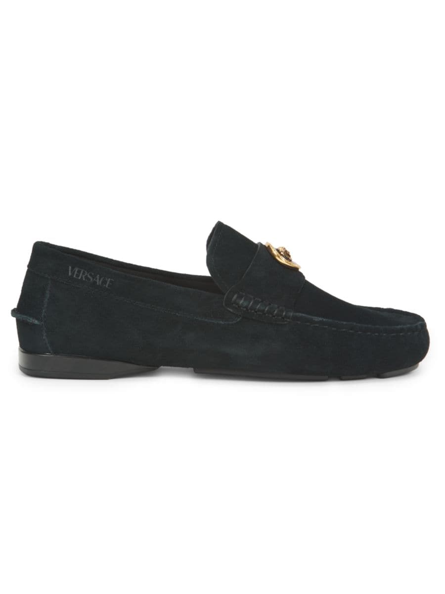 

Замшевые лоферы с логотипом Versace, цвет Black Gold