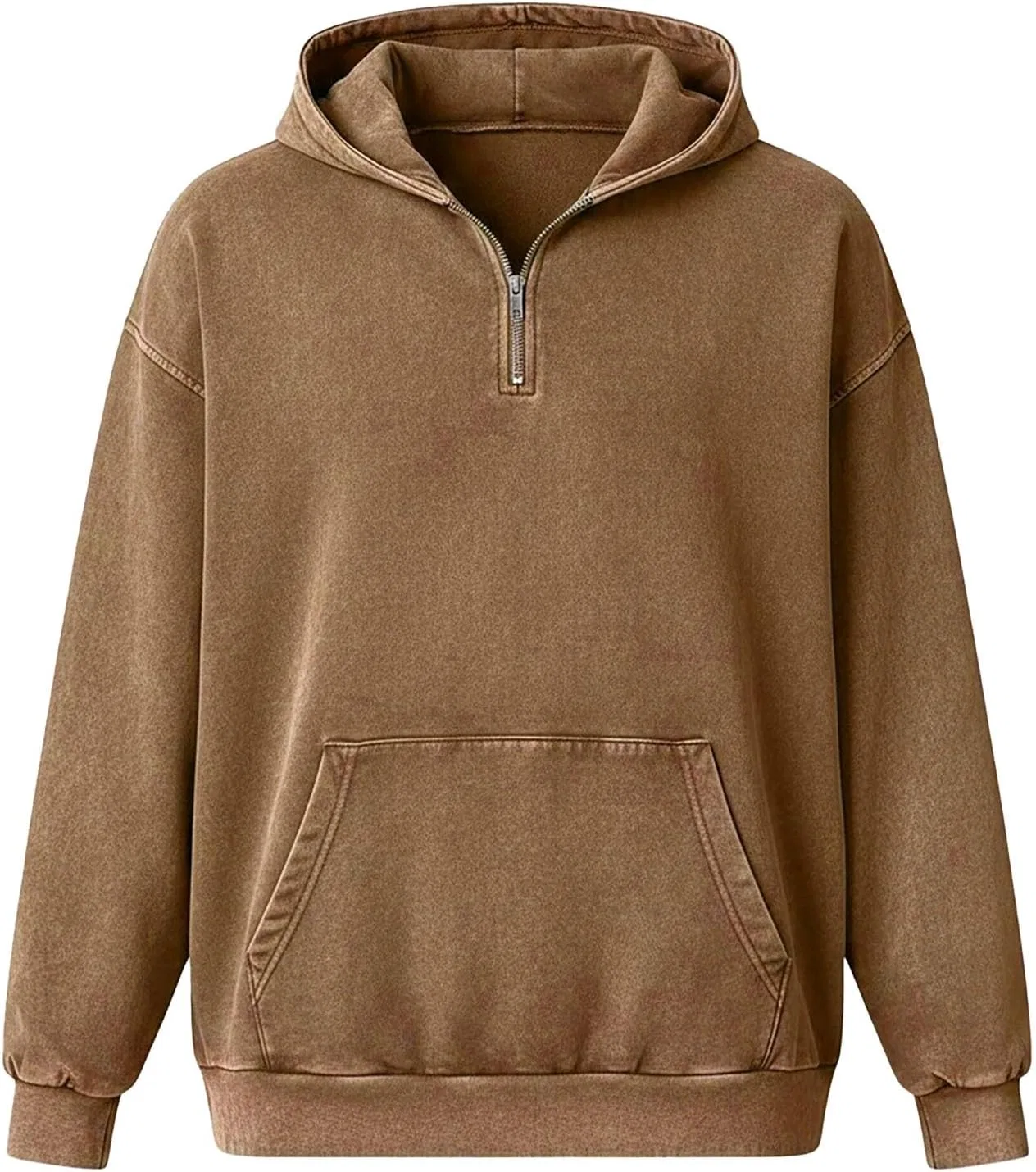Худи мужское с капюшоном, quarter zip, выбеленный, бренд Generic, цвет Brown — фото 3