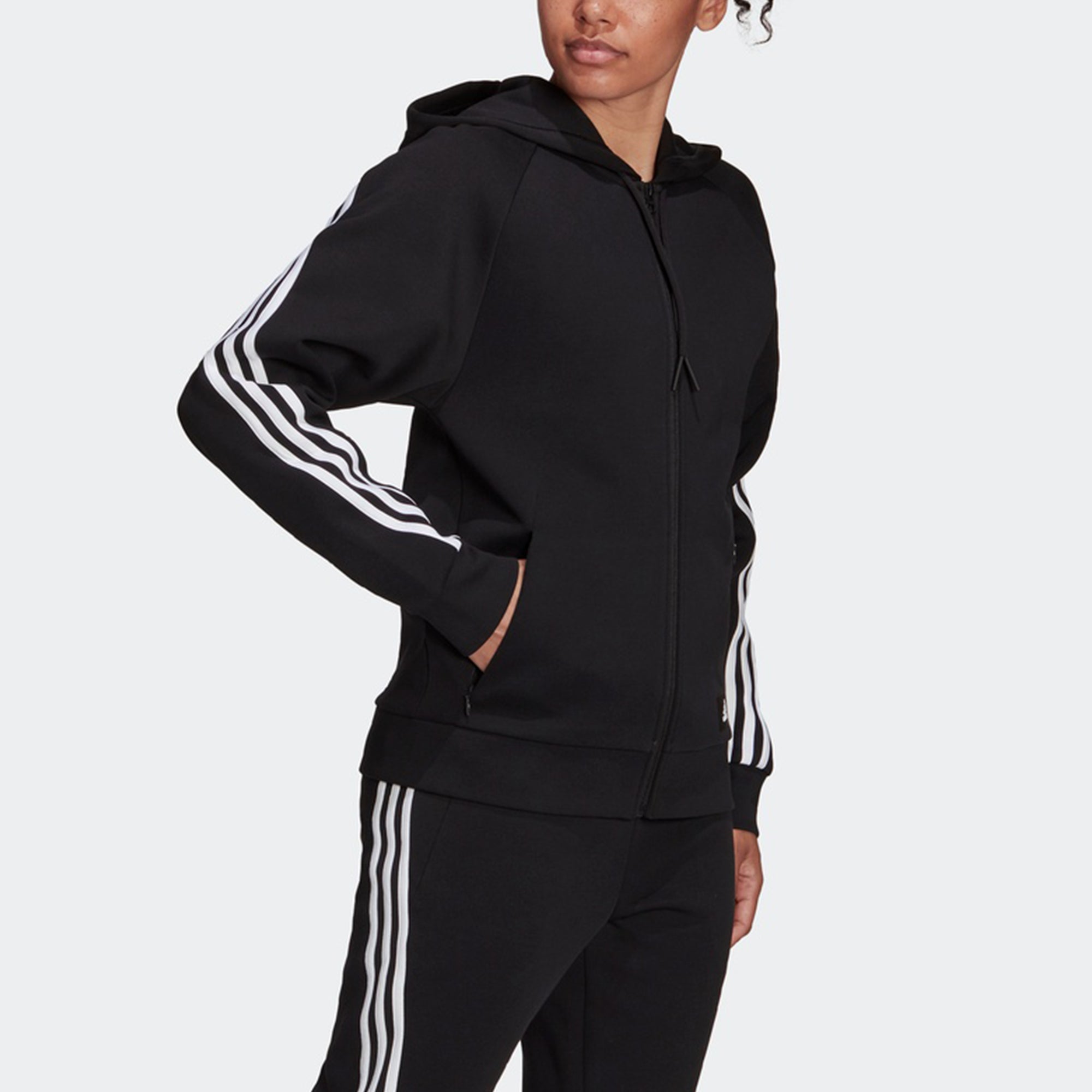 Спортивный топ (WMNS) adidas Sportswear Future Icons 3-Stripes Hooded Track Top 'Black White'' Asia Sizing H57287, черный — фото 3