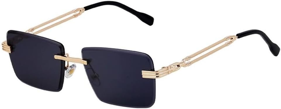 

Классические прямоугольные солнцезащитные очки без оправы для мужчин, роскошные модные солнцезащитные очки в маленькой оправе для панк-стиля, дорожные очки с защитой от УФ-излучения UV400, SUN1369 Generic, C1goldgray