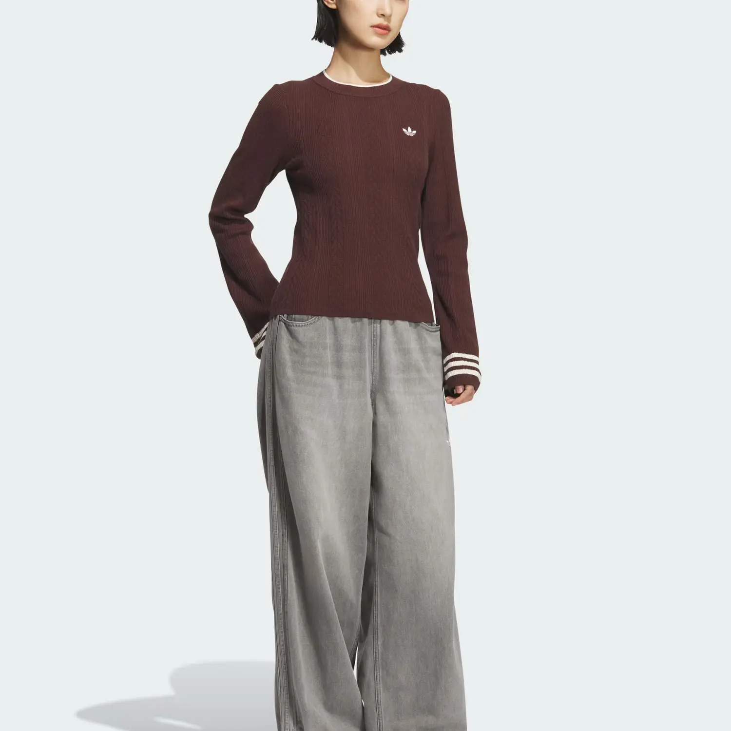 Толстовка Crew Вязаный свитер Женская Adidas Originals, Reddish Umber — фото 3