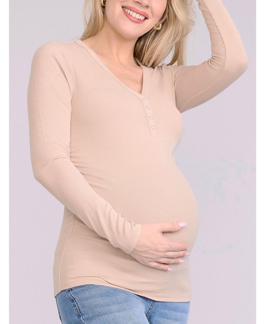 

Футболка-поло с V-образным вырезом и боковыми сборками, с длинными рукавами, для беременных - Материнство Motherhood Maternity, Moonlight