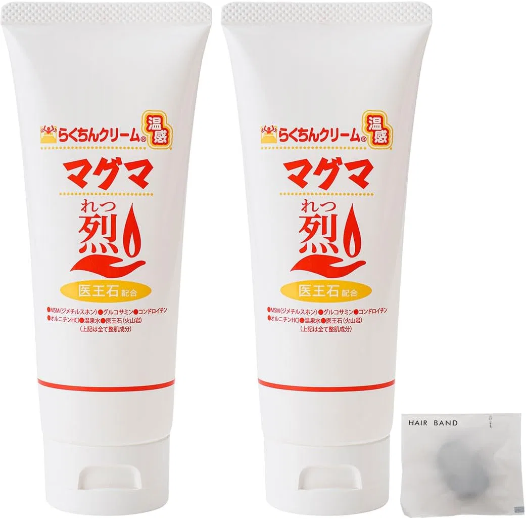 Крем для тела с разогревающим эффектом Rakuchin Cream Warming Magma, 100 г x 2, с резинками для волос