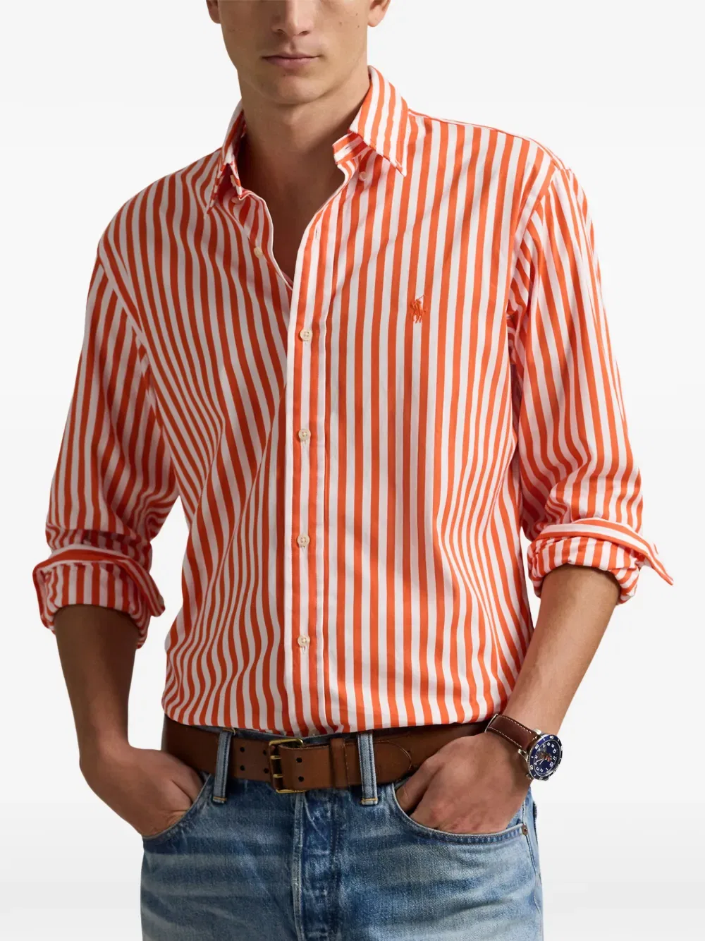 Полосатая рубашка с длинными рукавами Polo Ralph Lauren, оранжевый — фото 3