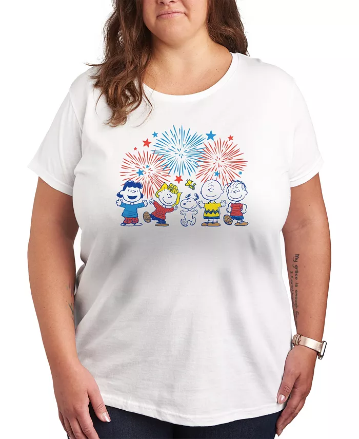 

Модная футболка с круглым вырезом Plus Size Peanuts 4th of July с принтом фейерверков Hybrid Apparel, белый