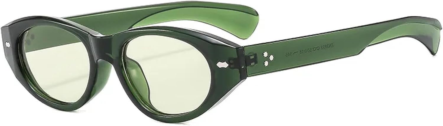 

Ретро маленькие овальные солнцезащитные очки для женщин и мужчин с заклепками, модные очки, роскошные солнцезащитные очки с защитой от УФ-излучения UV400 TKKTLLT, Green