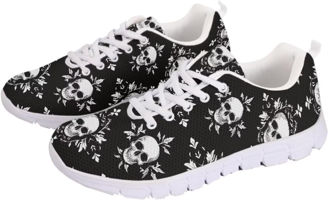 

Кроссовки chaqlin для женщин и мужчин, дышащие спортивные обувь с шнуровкой, повседневные беговые кроссовки, Goth Skull Floral