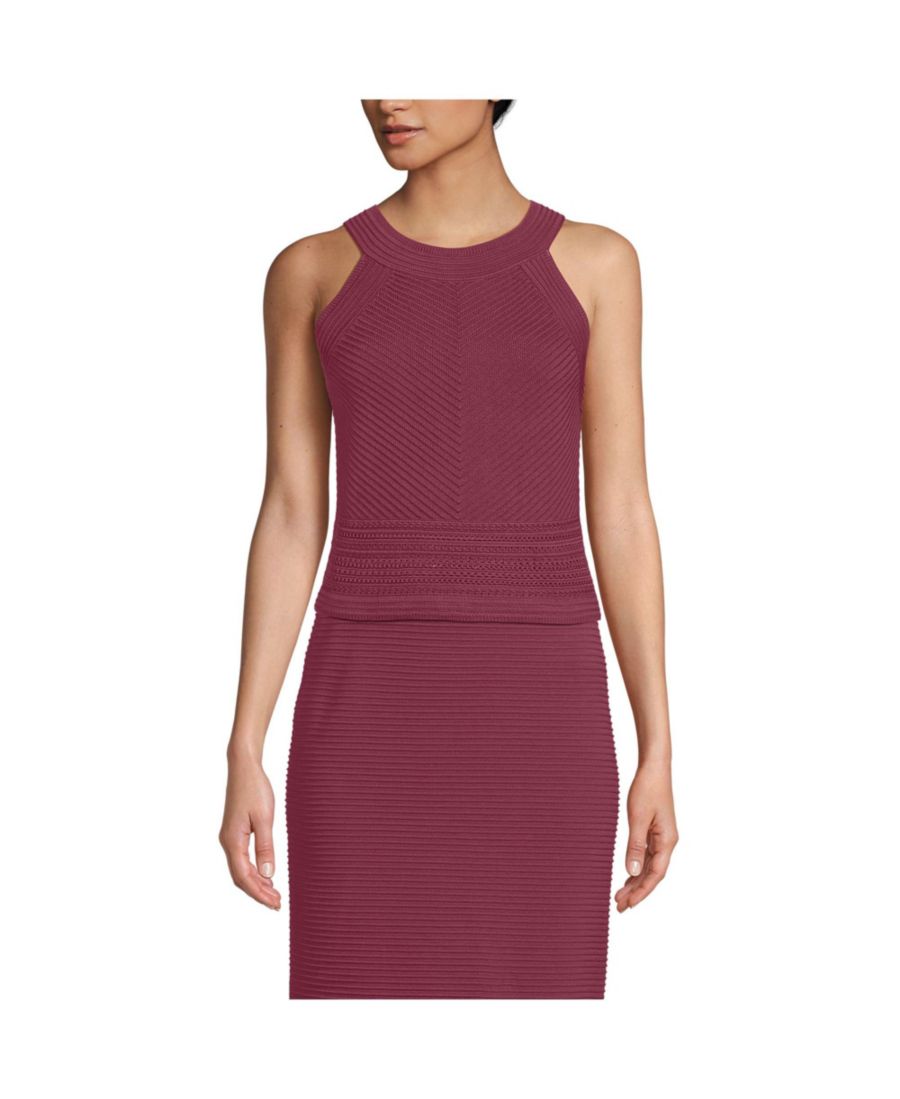 

Женский комплект из свитера и топа из ажурной хлопковой ткани с ажурным узором Lands' End, Burgundy spritz