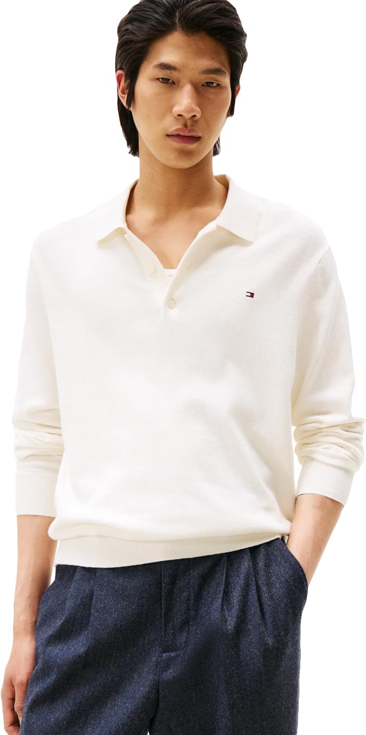 

Мужской свитер-поло Tommy Hilfiger из хлопка и кашемира с длинными рукавами, Ivory Petal