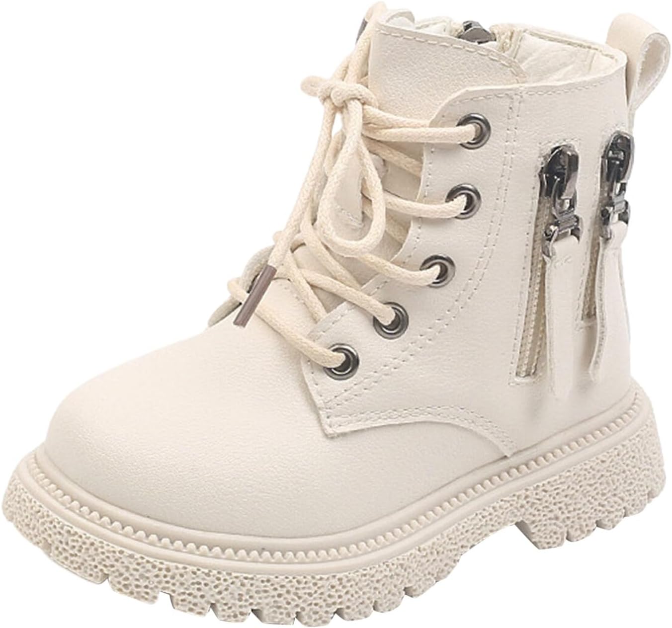 

Девочкам боевые ботинки до щиколотки с боковой молнией, короткие ботинки на шнуровке, зимние теплые готические ботинки, имитация меховой подкладки, вестерн-бутсы Generic, Beige