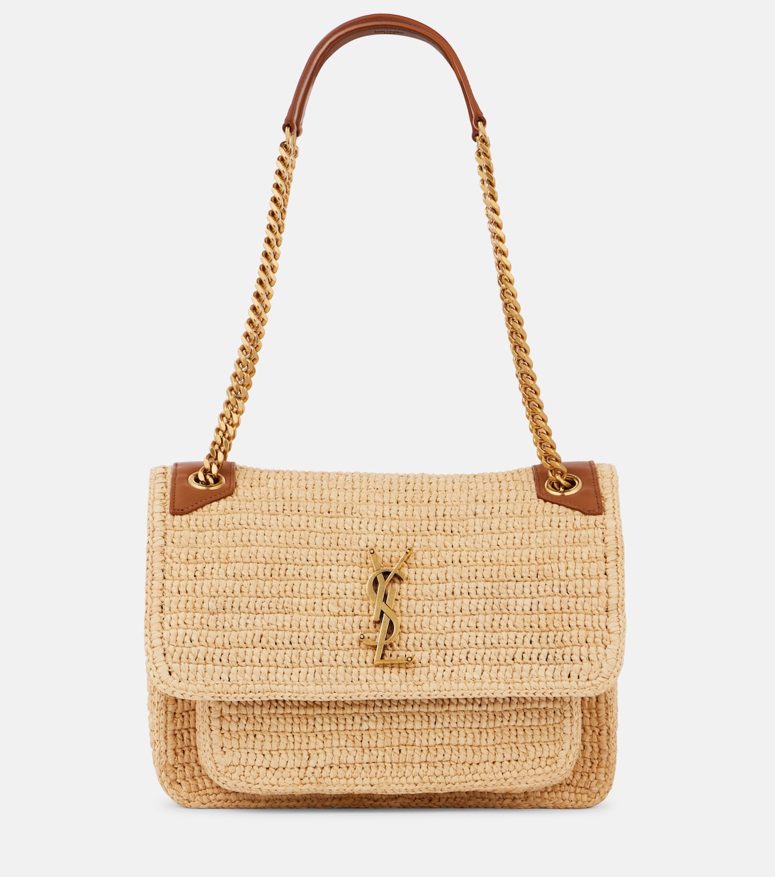 

Ники Medium плечевая сумка из рафии Saint Laurent, Pale Brown/Brick