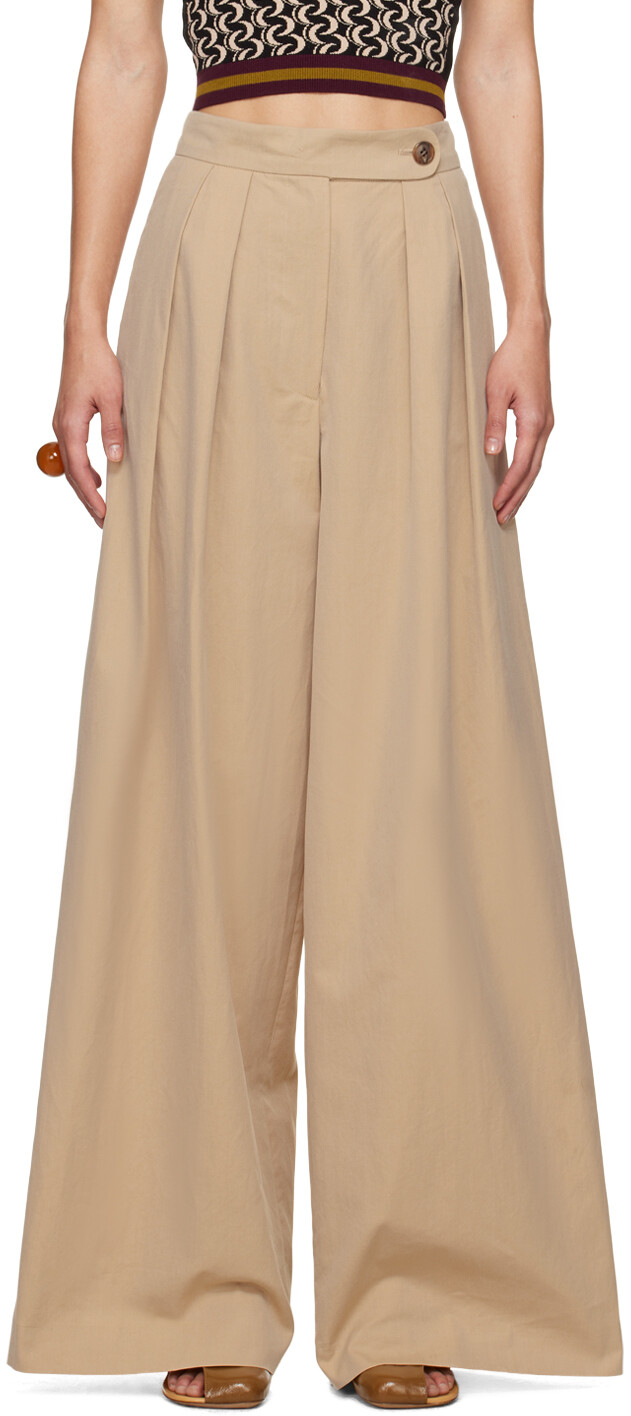

Бежевые брюки со складками Dries Van Noten, цвет Beige
