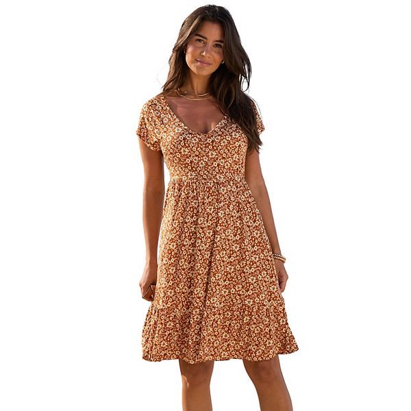 

Женское платье с v-образным вырезом и воланами Lascana, Brown Multicolor