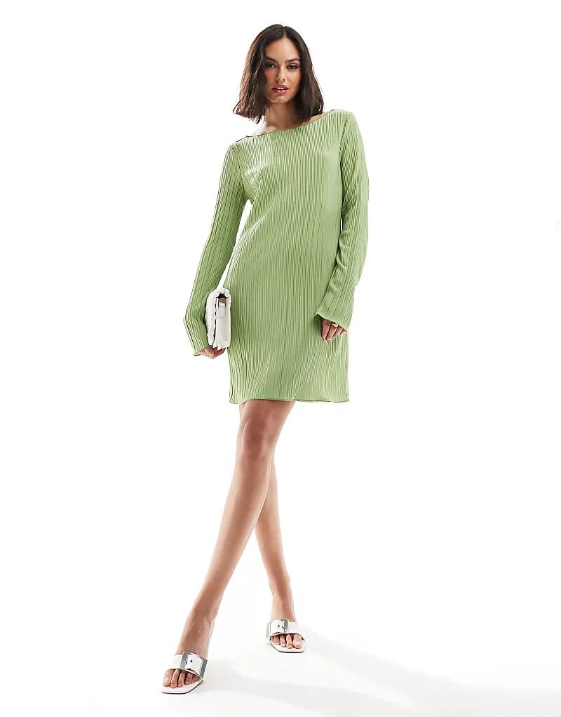 

Мини-платье плиссе с расклешенными рукавами в средне-зеленом цвете Vero Moda